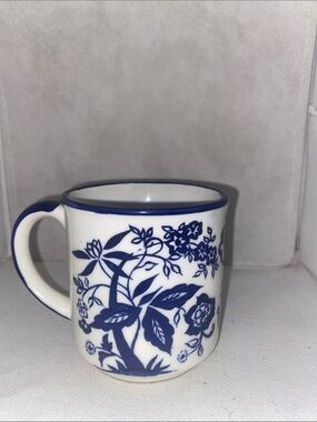Blue Floral Ceramic Mug - White and Blue
